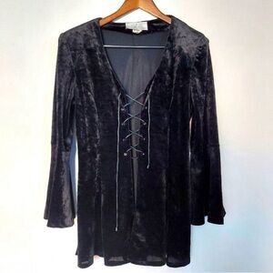 (3 for $30) Hepburn Black Crushed Velvet Gothic Style Top Front Corset Tie ⭐️